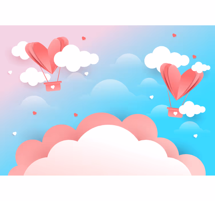 Romantic wall mural floating heart balloons - TenStickers