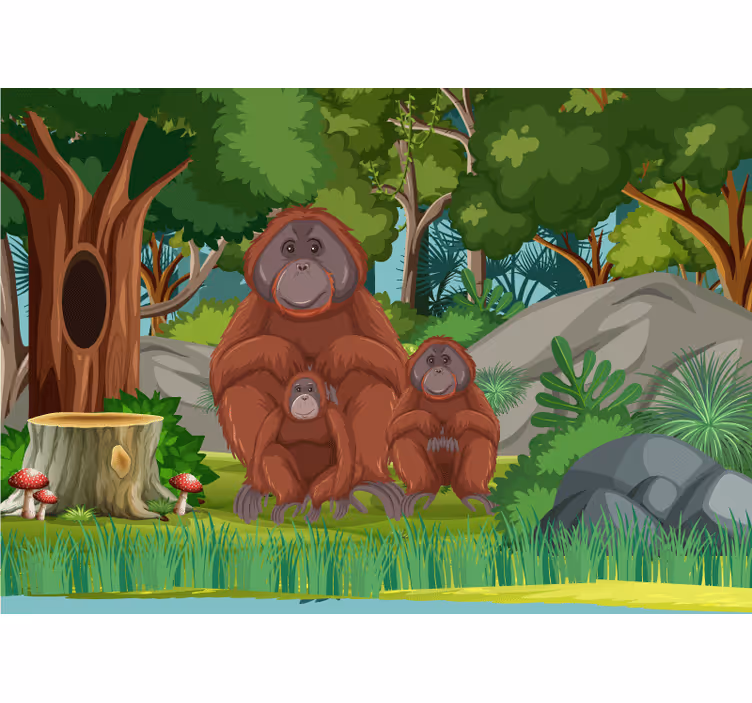 Animals wall mural orangutan family scene - TenStickers