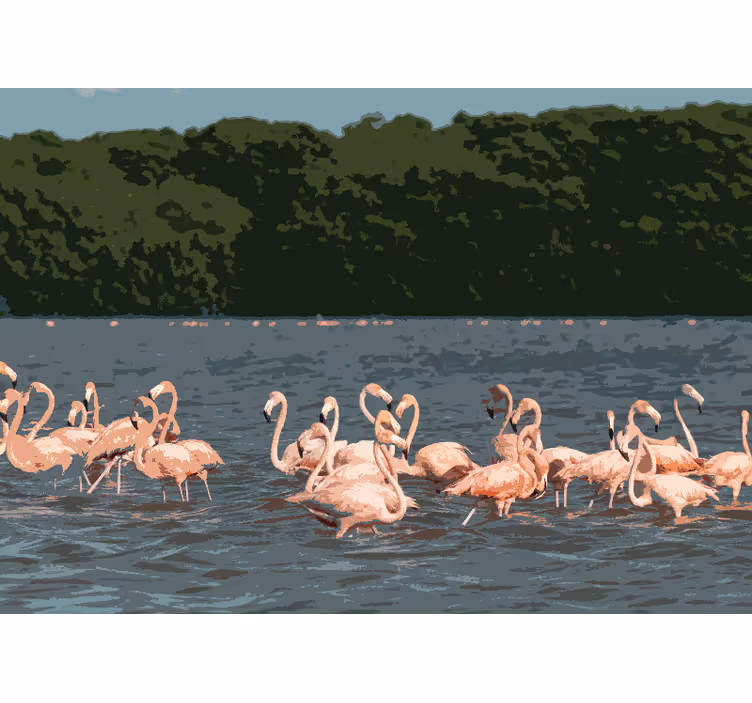 Animals wall mural flamingo flock gathering - TenStickers