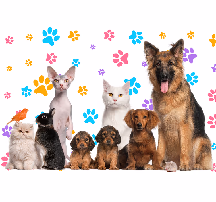 Animals wall mural happy pet friends - TenStickers