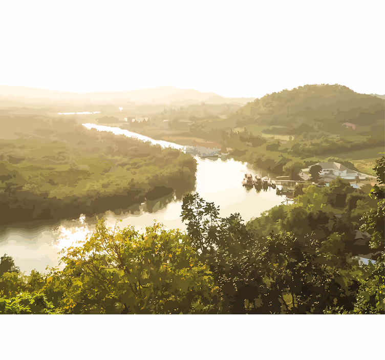 Serene river view landscape wall mural - TenStickers