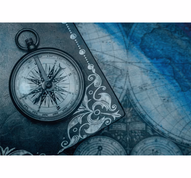 Ornate compass design world map wallpaper - TenStickers