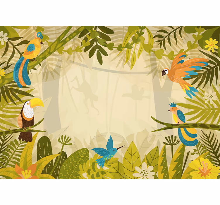 Colorful jungle birds jungle wall mural - TenStickers