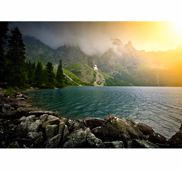 Landscape wall mural mountain lake view - TenStickers