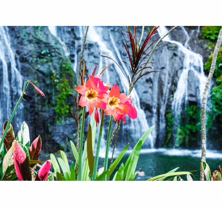 Flower wall mural pink tropical blooms - TenStickers