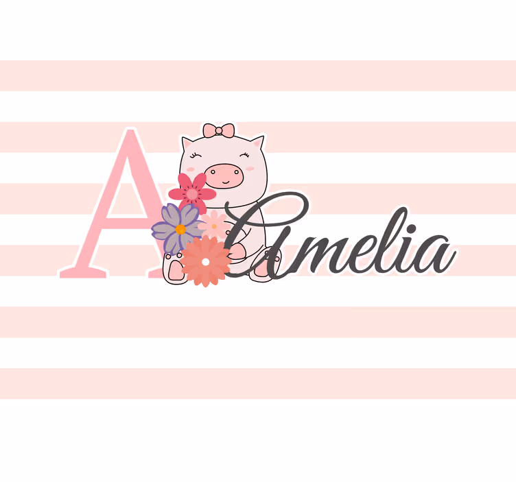 Romantic wall mural cute piglet blossoms - TenStickers
