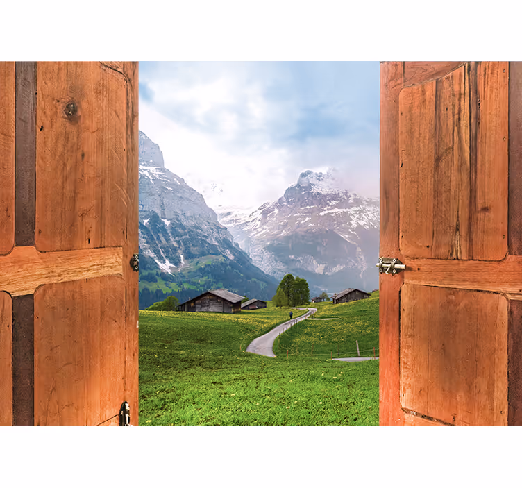 Landscape wall mural mountain view entrance - TenStickers