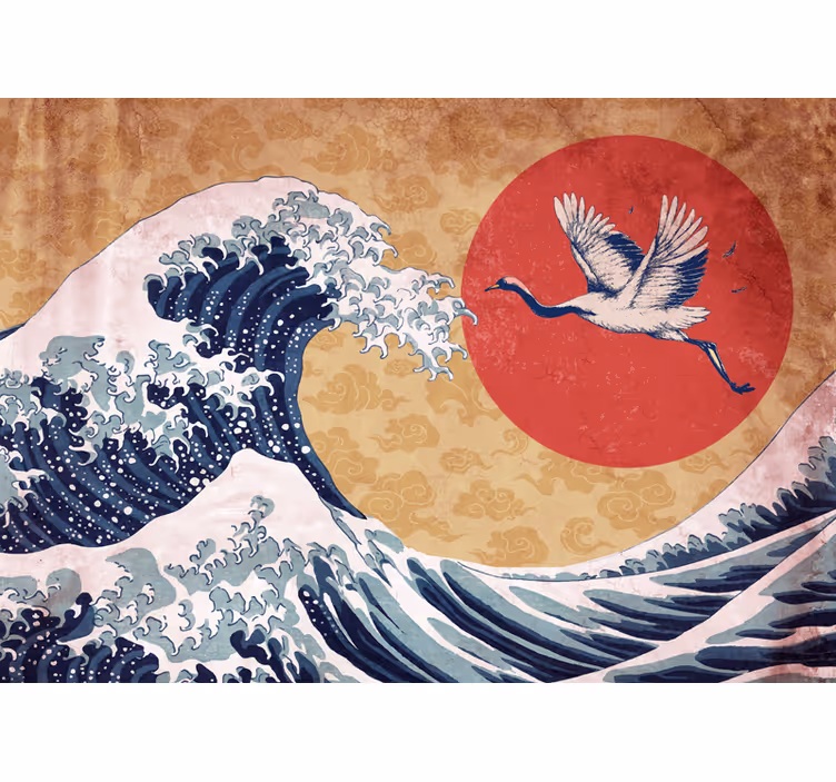 Wall mural nature cresting wave crane - TenStickers