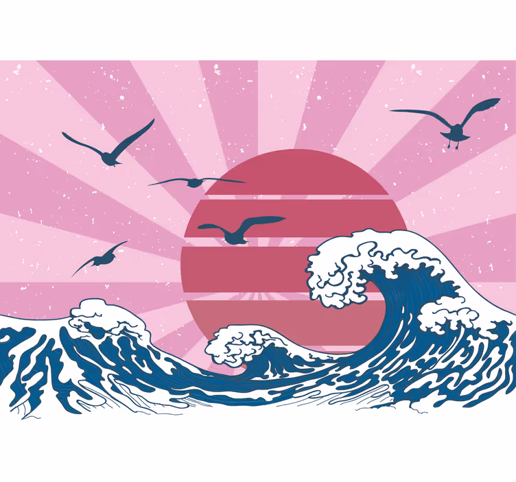 Landscape wall mural waves and sunset scene - TenStickers