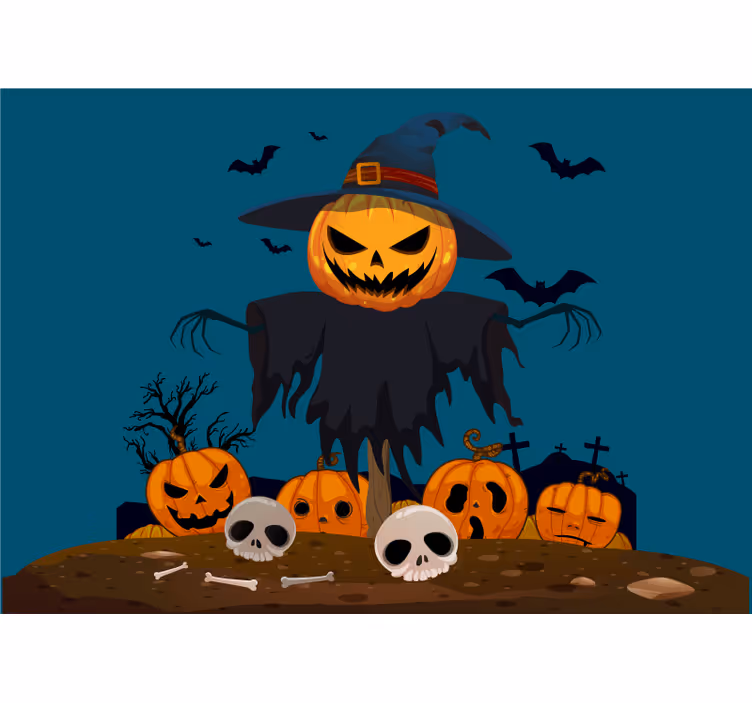 Wall mural halloween spooky pumpkin scarecrow - TenStickers