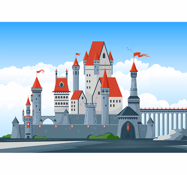 Wall mural fantasy castle with red roofs - TenStickers