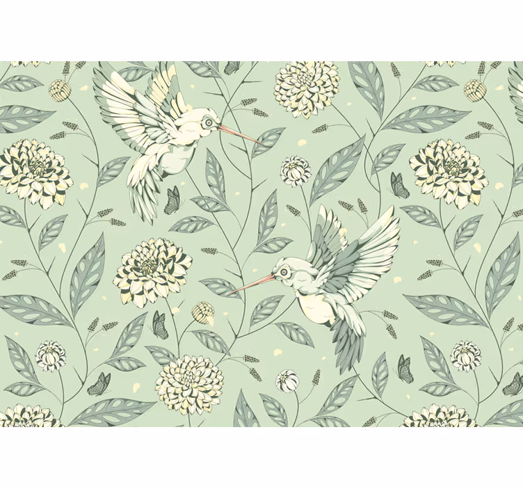 Flower wall mural hummingbirds among flowers - TenStickers