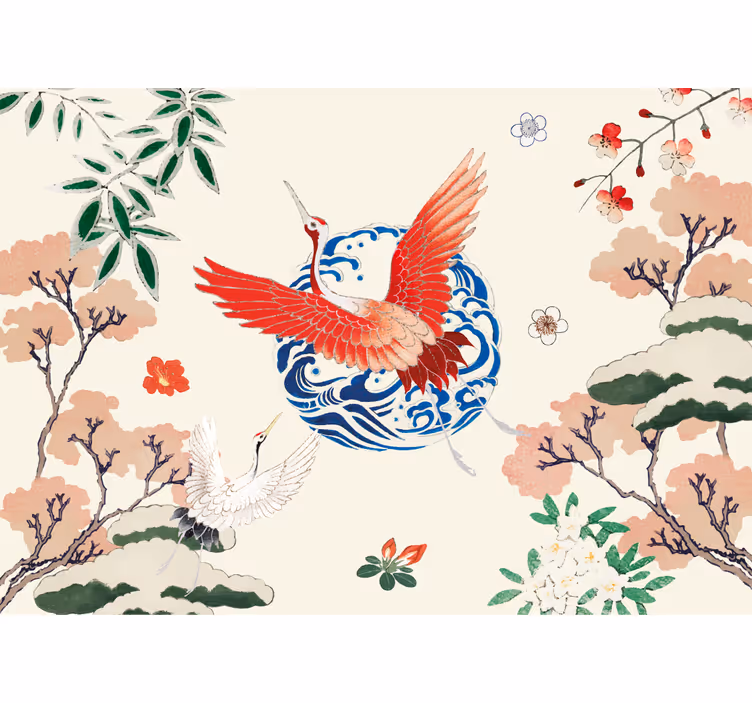 Animals wall mural majestic red crane - TenStickers