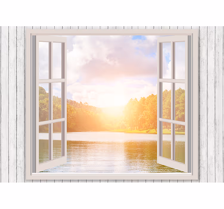 Nature wallpaper sunrise over lake - TenStickers