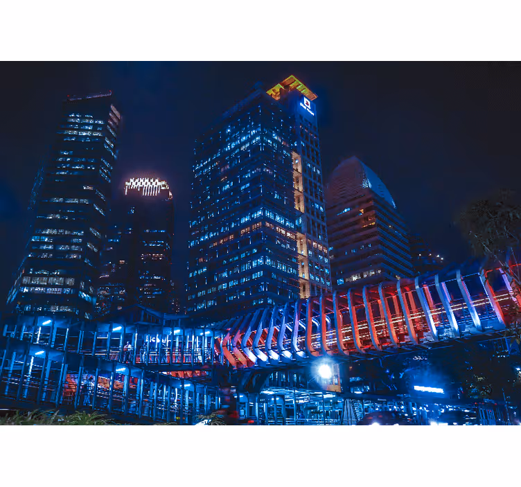City wall mural modern cityscape at night - TenStickers