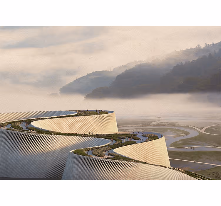 Landscape wall mural of curved architectural form - TenStickers