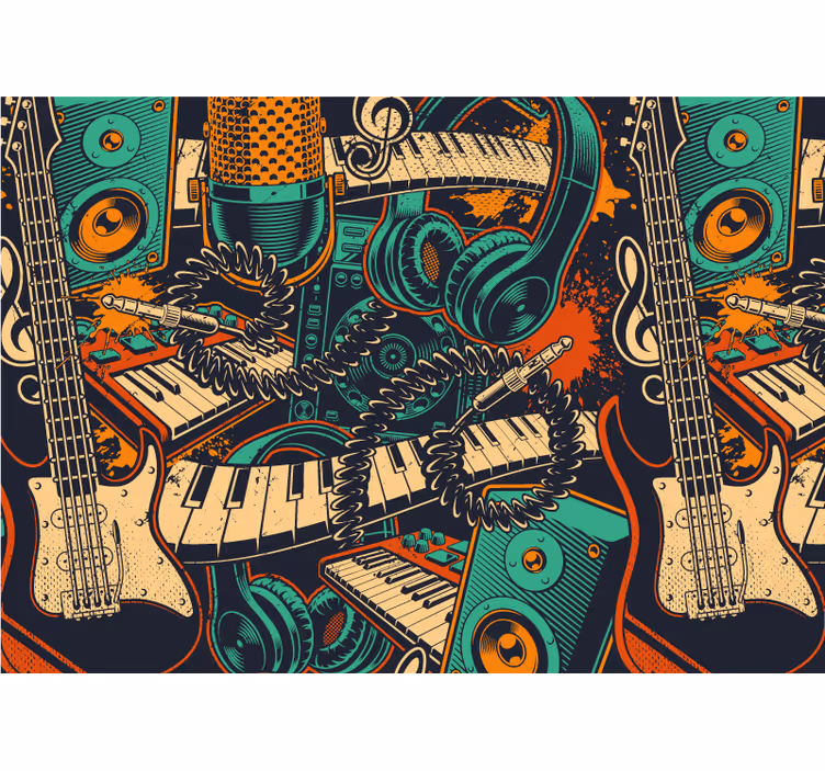 Music wall mural guitar and headphones design - TenStickers
