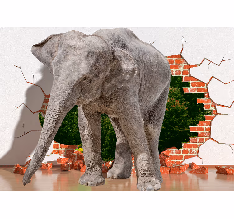 3d wallpaper elephant breaking through wall - TenStickers