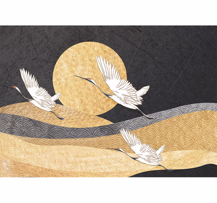 People wall mural cranes in the moonlight - TenStickers
