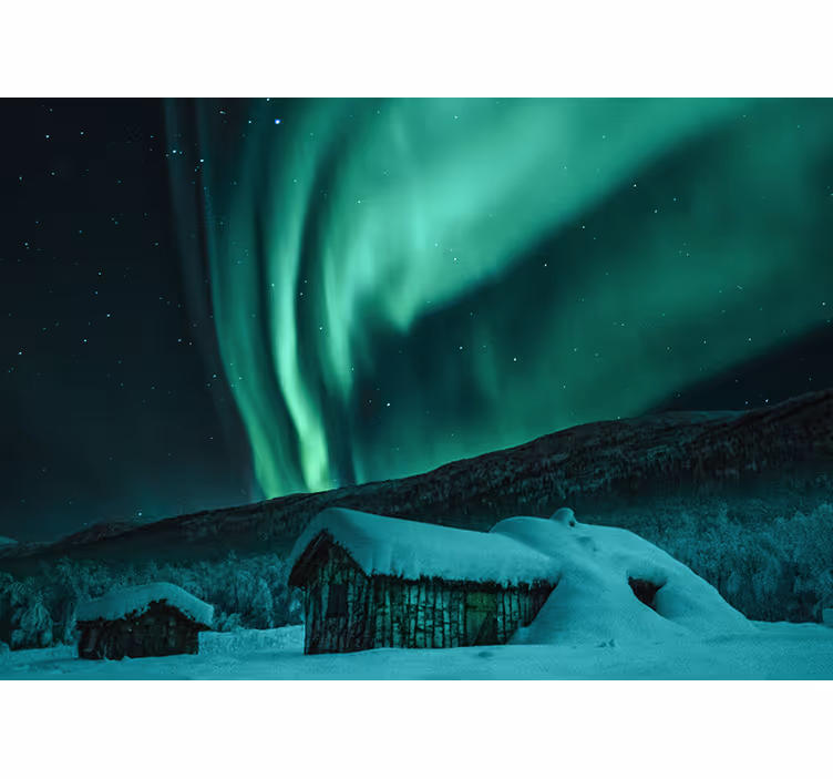 Wall mural mountain snowy landscape aurora - TenStickers