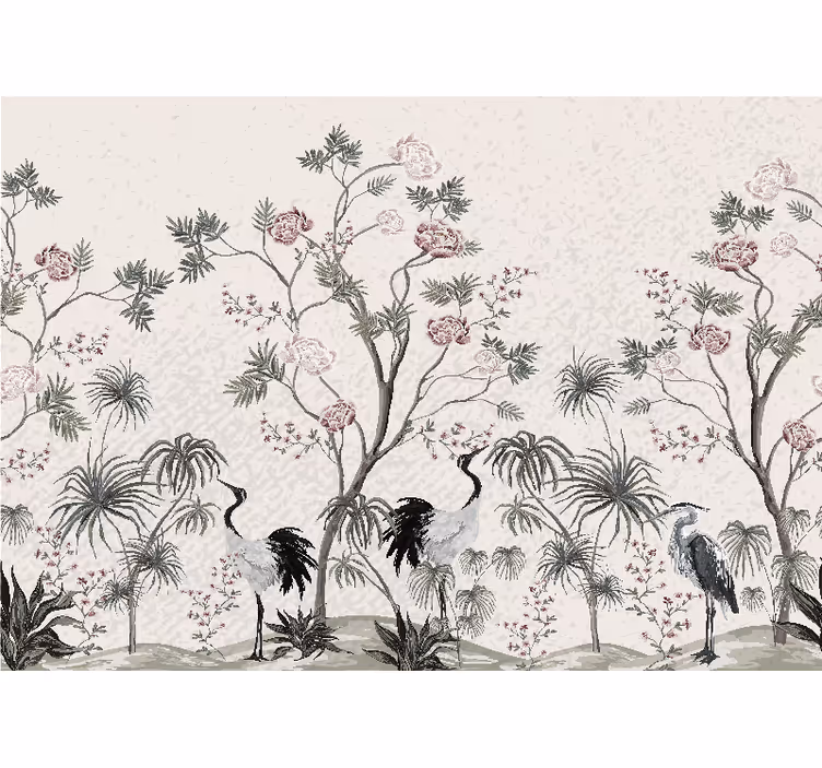Animals wall mural elegant crane scene - TenStickers