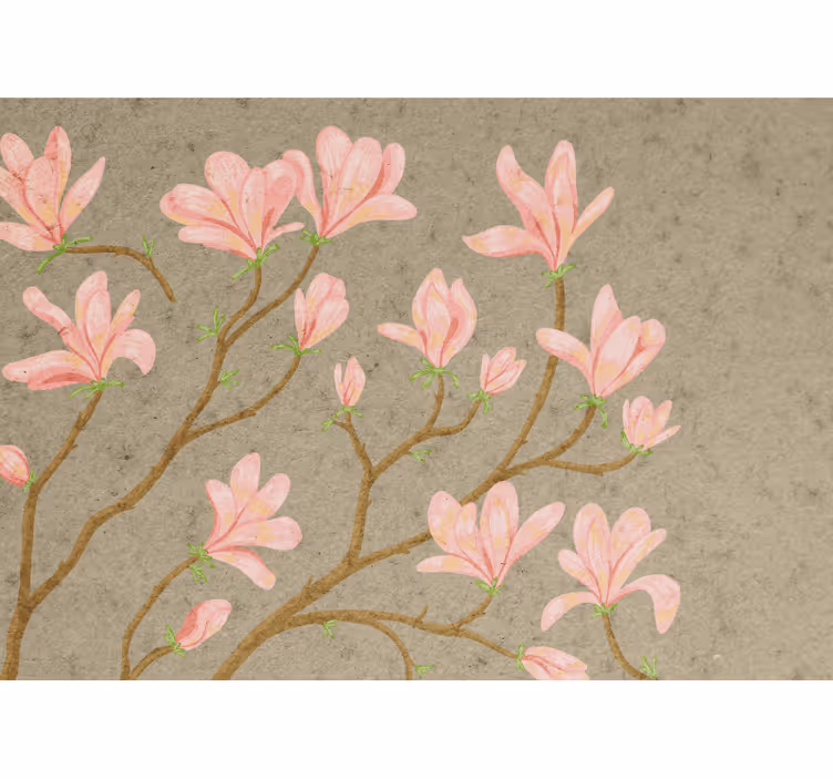 Flower wall mural pink magnolia blossoms - TenStickers