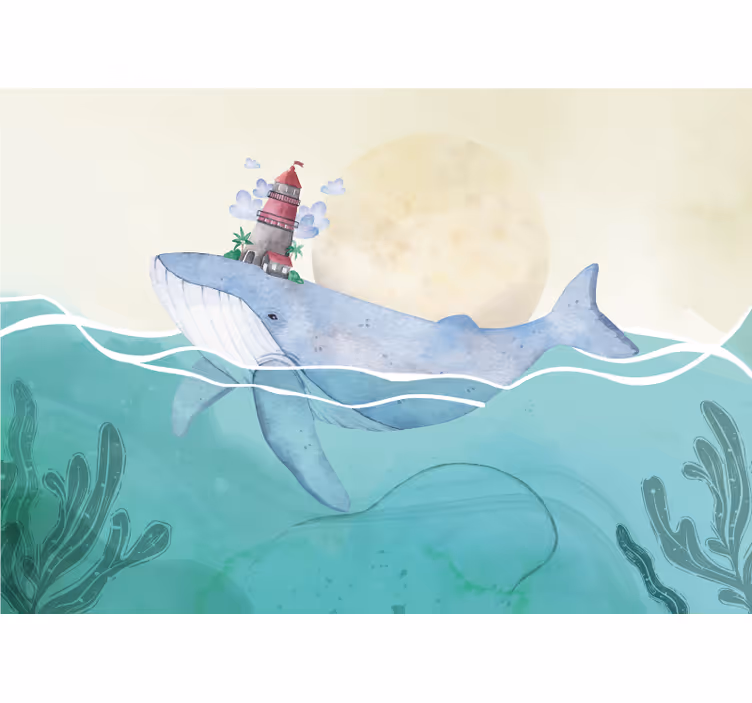 Animals wall mural whale with lighthouse - TenStickers
