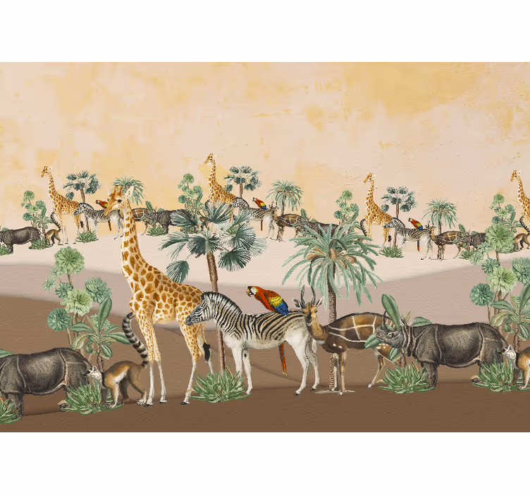 African wall mural safari wildlife scene - TenStickers