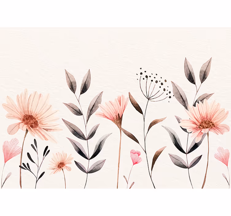 Delicate beige arrangement flower living room wallpaper - TenStickers