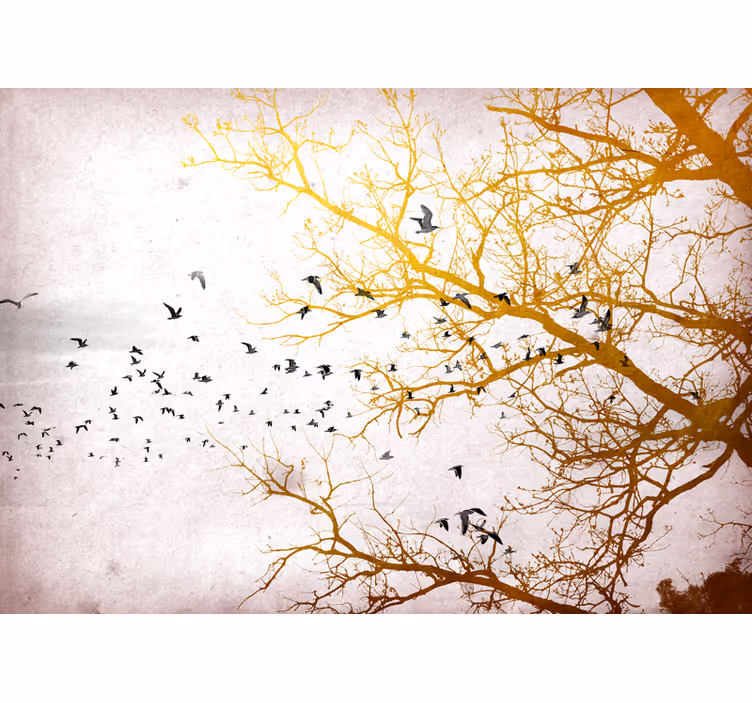 Wall mural nature golden branches and birds - TenStickers