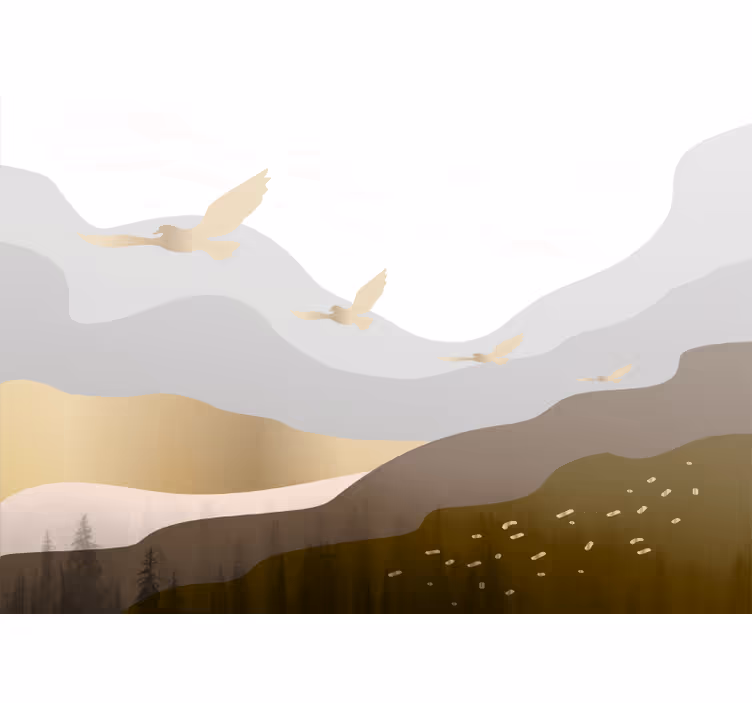 Nature wallpaper with flying bird silhouettes - TenStickers