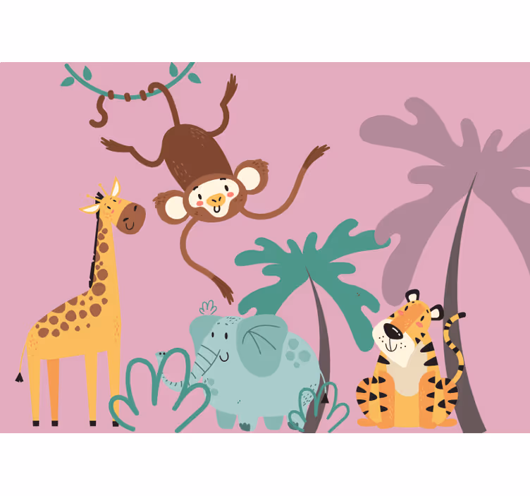 Animals wall mural playful jungle friends - TenStickers