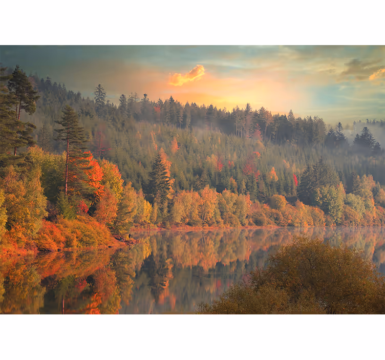 Serene autumn reflection landscape wall mural - TenStickers