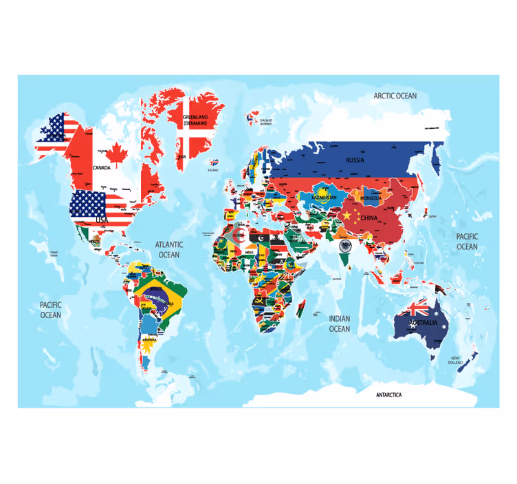 country flags world map mural - TenStickers