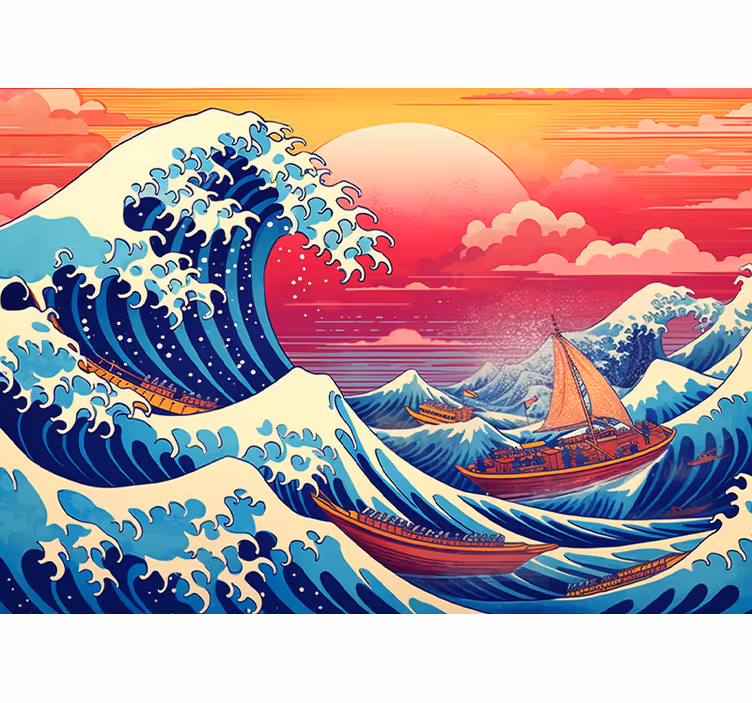 Japanese Wave Saturated Colours Art Wall Mural - TenStickers