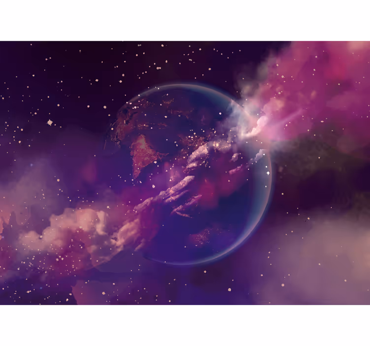 Pink Earth in space living room wall mural - TenStickers