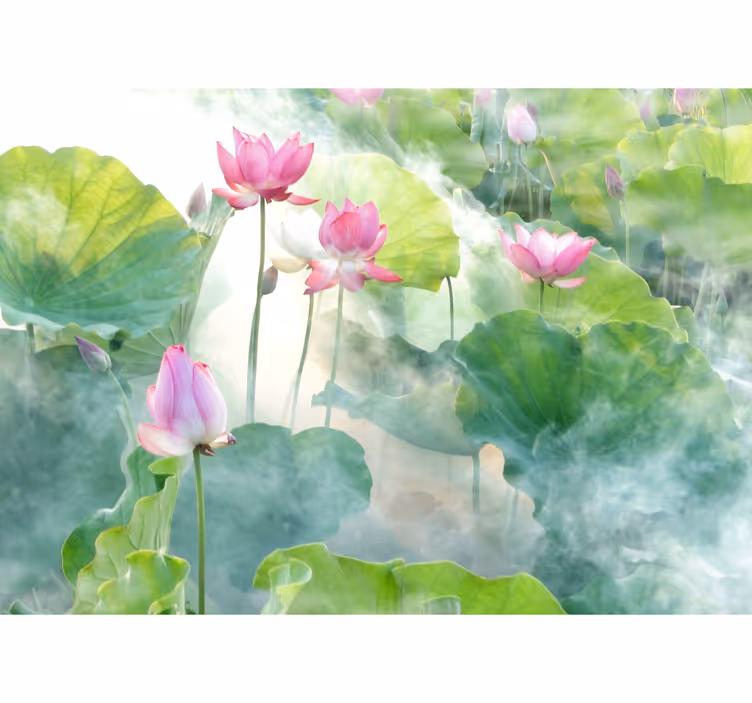 Peaceful lotus flowers living room wallpaper - TenStickers