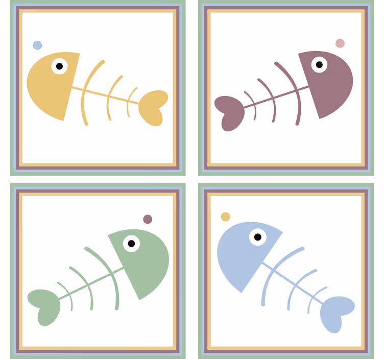 Texture coasters colorful fish skeletons - TenStickers