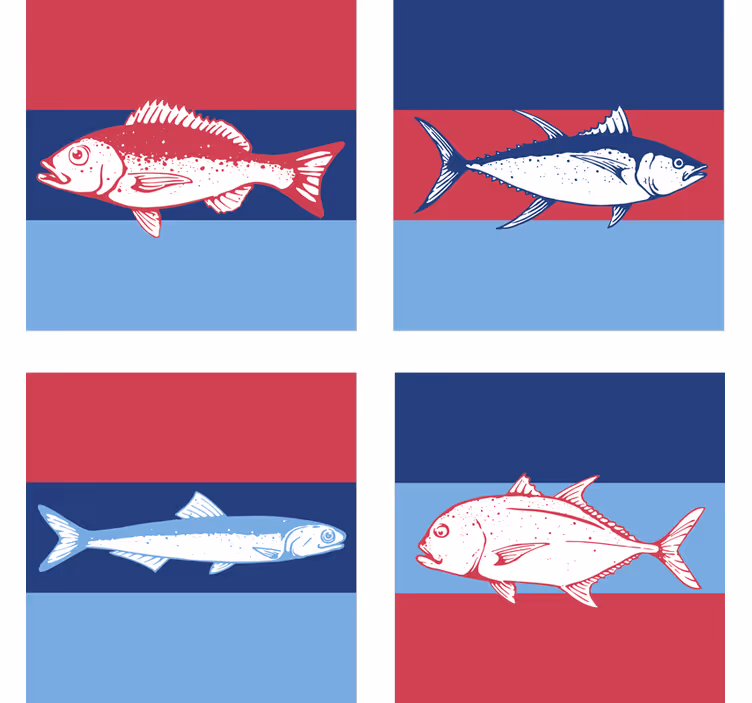 Stylized Fish Illustrations texture coasters - TenStickers