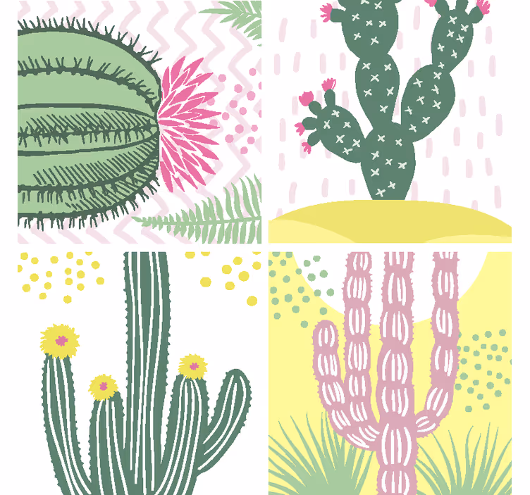 Geek coasters with lively cactus design - TenStickers