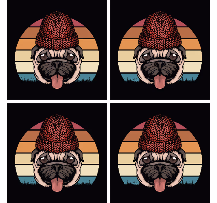 Geek coasters pug in a knit hat - TenStickers