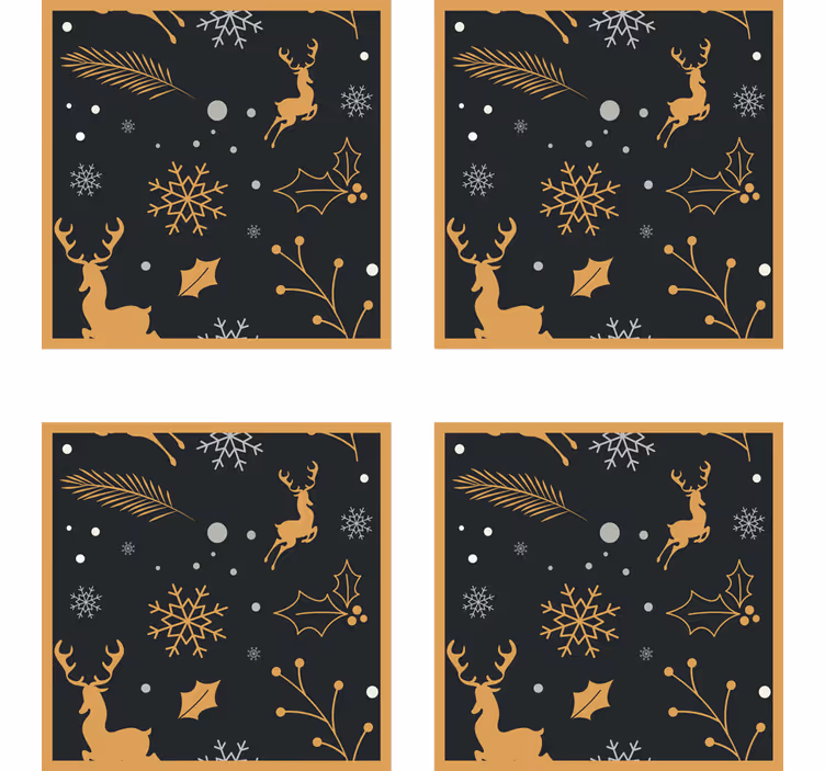 Christmas coasters with gold reindeer and snowflakes - TenStickers