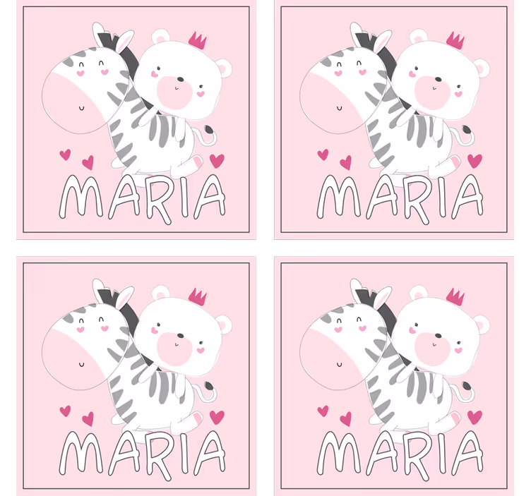 Personalisable coasters cute zebra bear duo - TenStickers