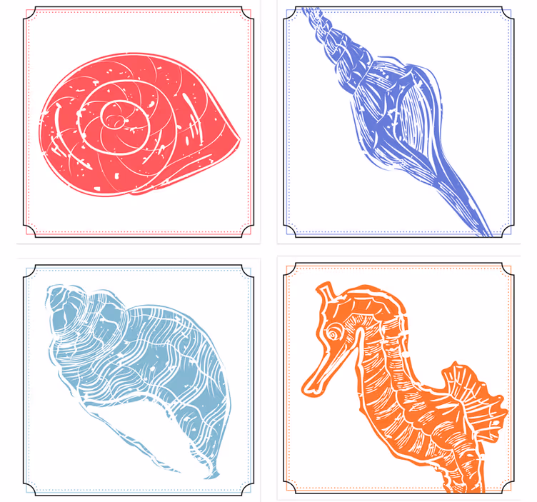 Geek coasters with seahorse and shell illustrations - TenStickers