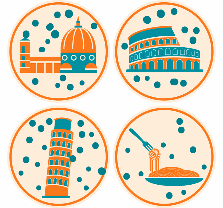 Modern coasters featuring iconic italian landmarks - TenStickers