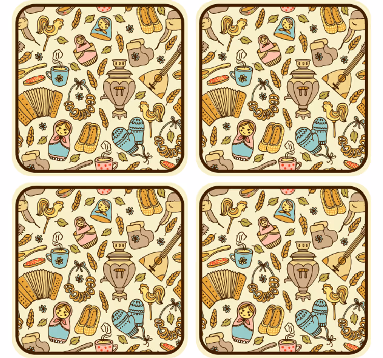 Geek coasters with whimsical folk art designs - TenStickers