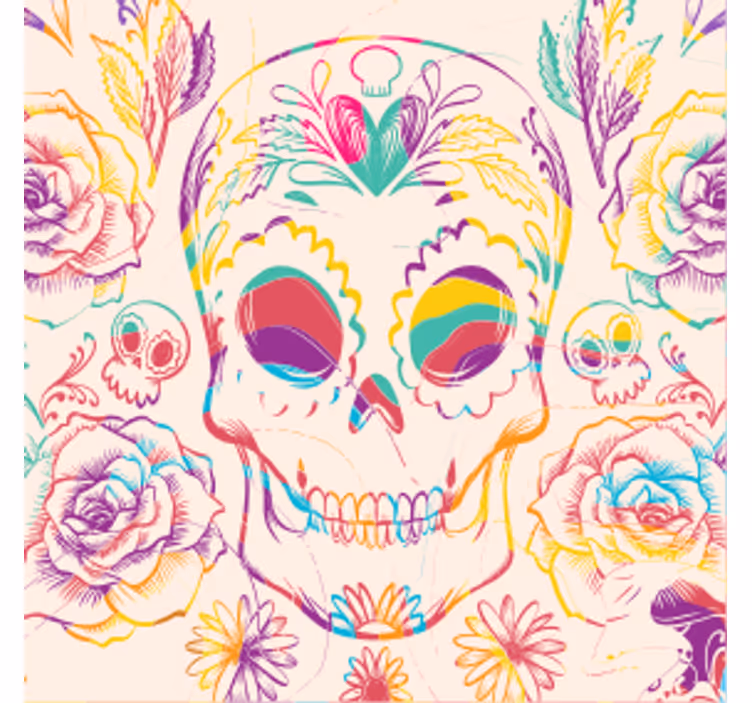 Halloween coaster colorful skull floral design - TenStickers