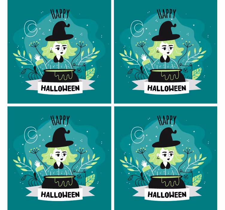 Halloween coaster witch and cauldron - TenStickers