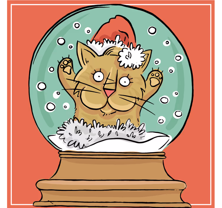 Christmas coasters featuring a festive cat snow globe - TenStickers