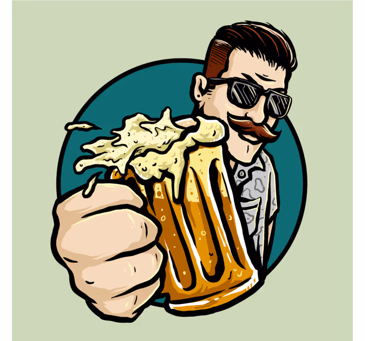 Beer mats featuring mustached man with mug - TenStickers